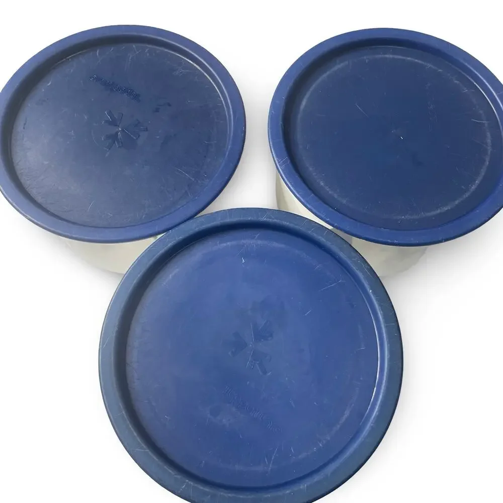 Tupperware One Touch Canister C Set of 3 2709A White Blue Lid 2419A Stackable